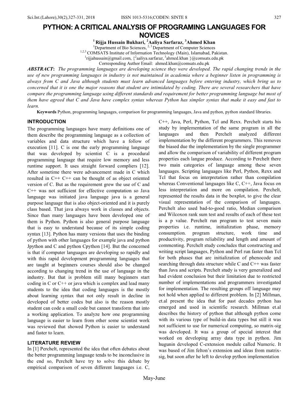 Python: a Critical Analysis of Programing Languages For