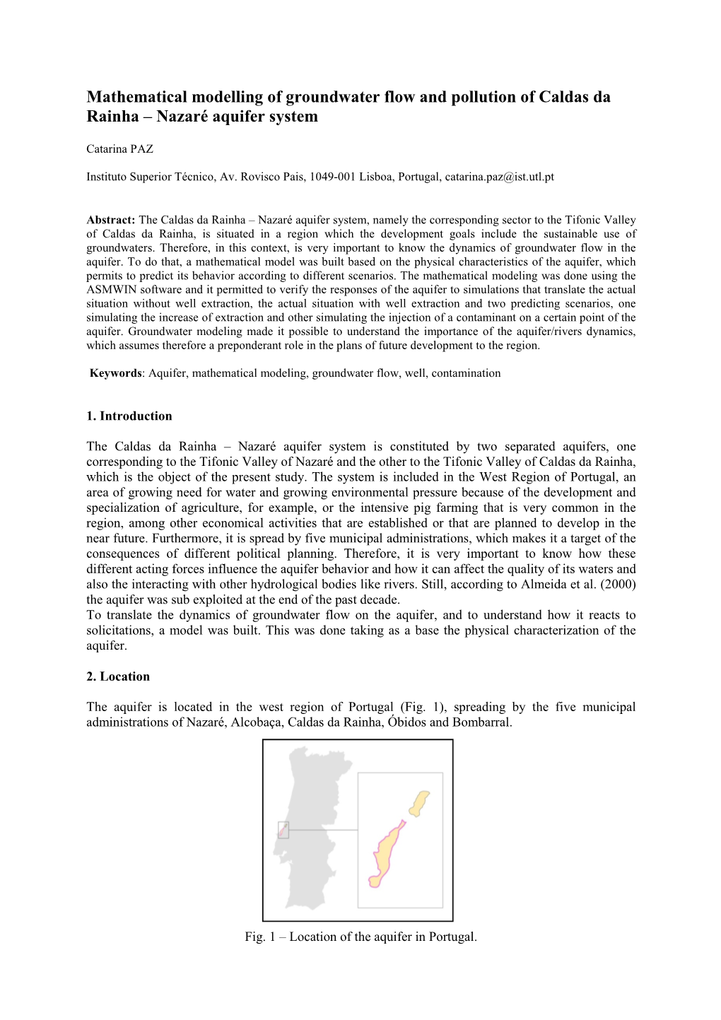 Mathematical Modelling of Groundwater Flow and Pollution of Caldas Da Rainha – Nazaré Aquifer System