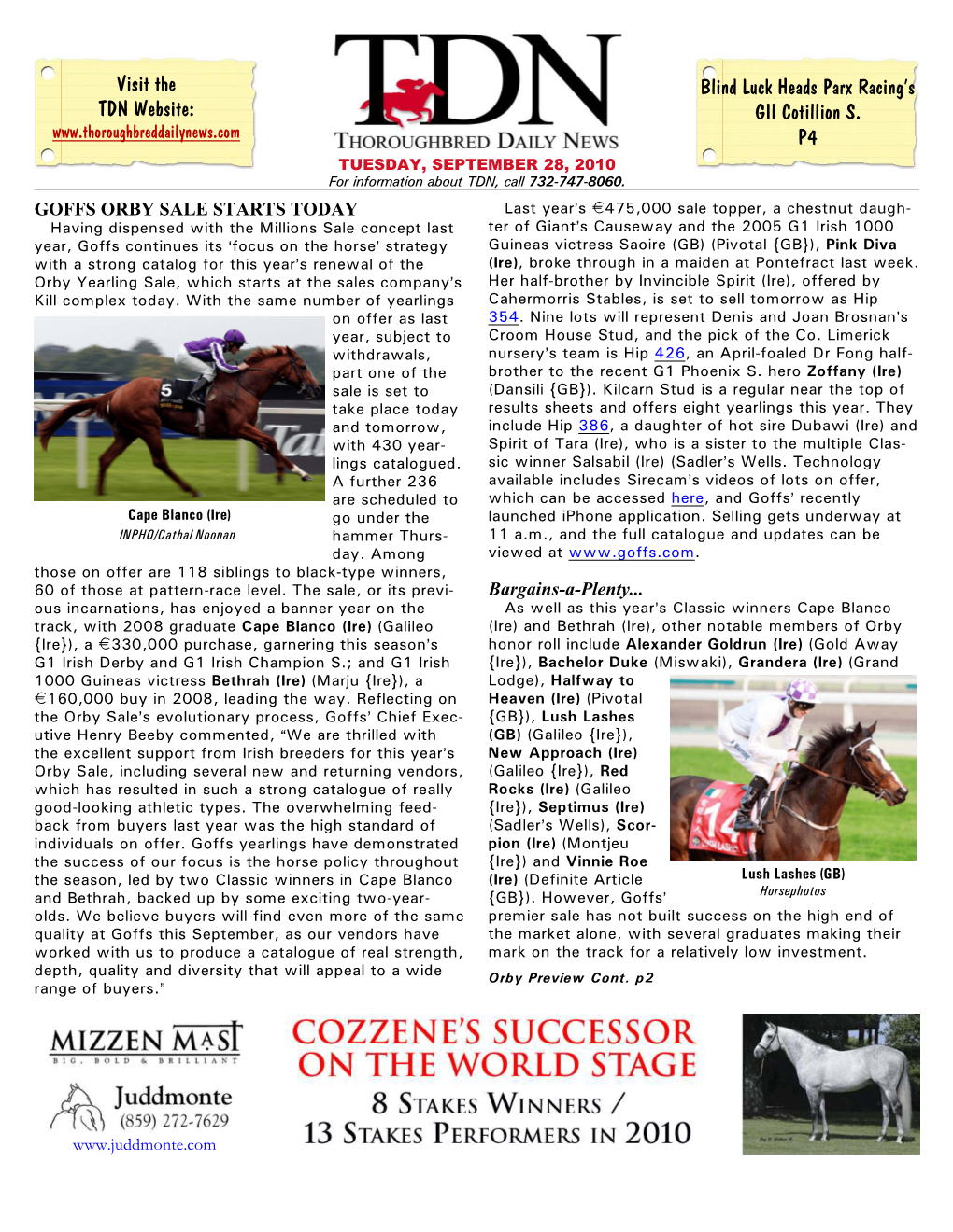 Visit the TDN Website: Blind Luck Heads Parx Racing's GII Cotillion S