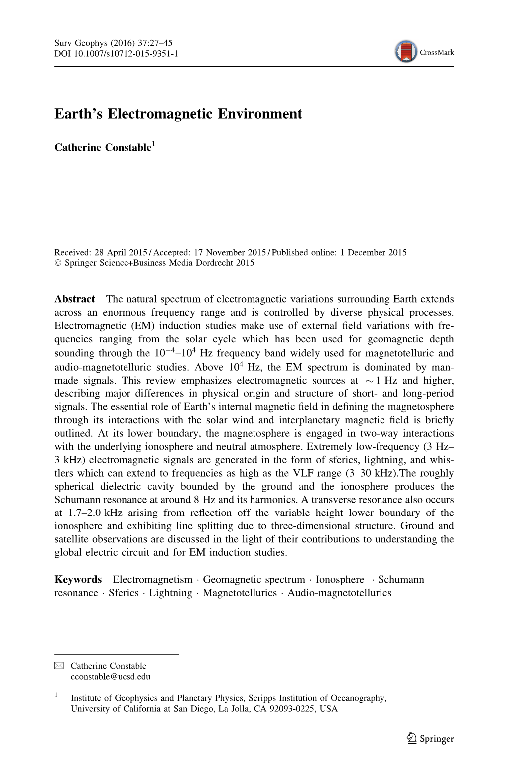 C. Constable, Earth's Electromagnetic Environment