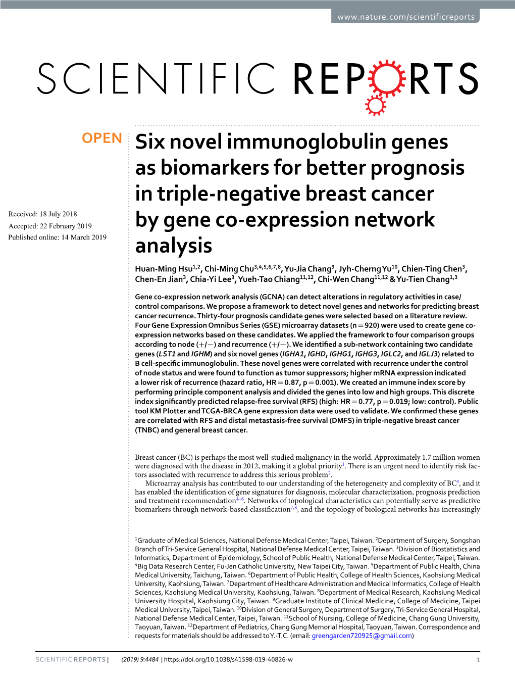 Six Novel Immunoglobulin Genes As Biomarkers for Better Prognosis In