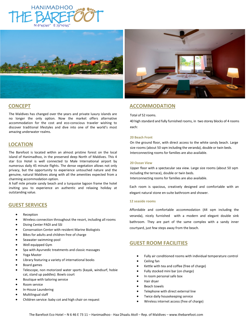 The Barefoot Eco Hotel Fact Sheet