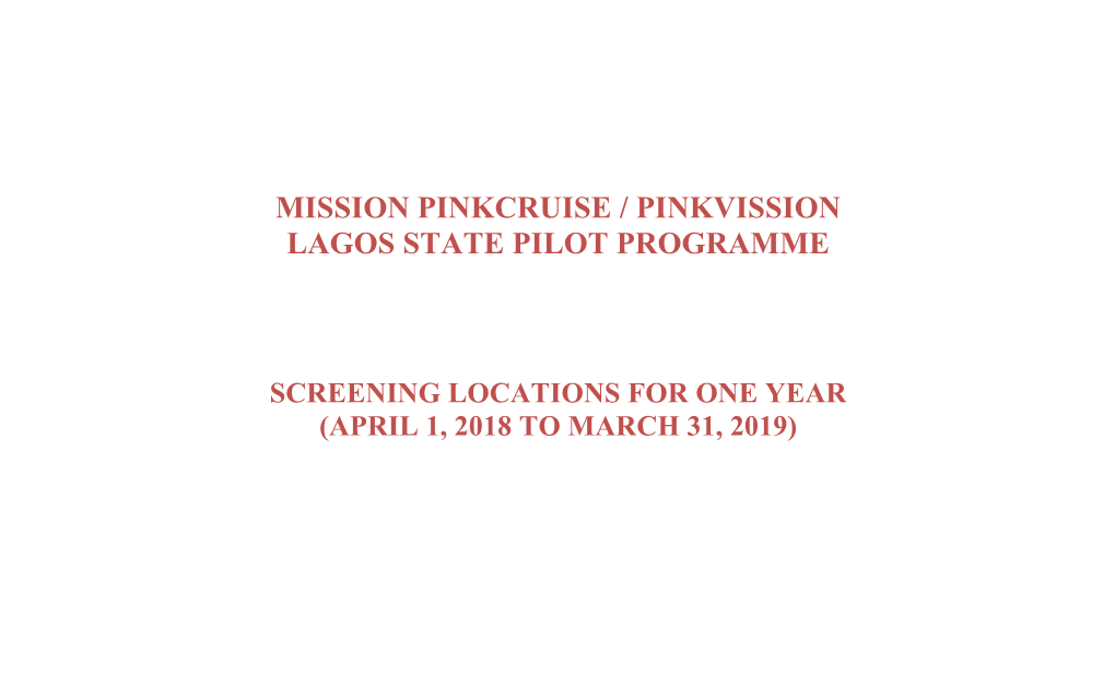 Lagos State Pilot Programe