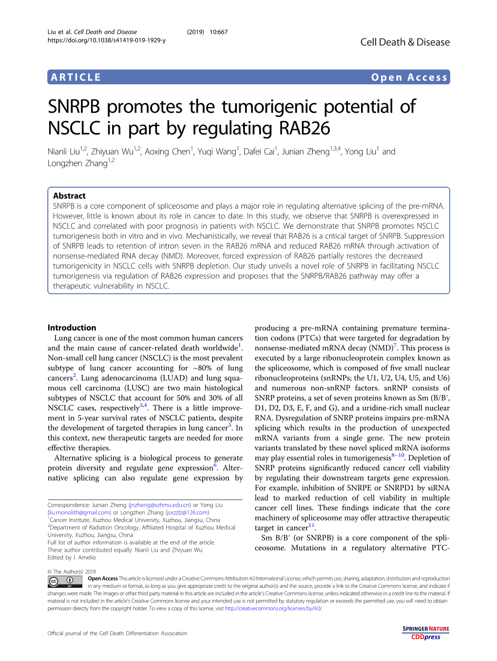 SNRPB Promotes the Tumorigenic Potential of NSCLC in Part By