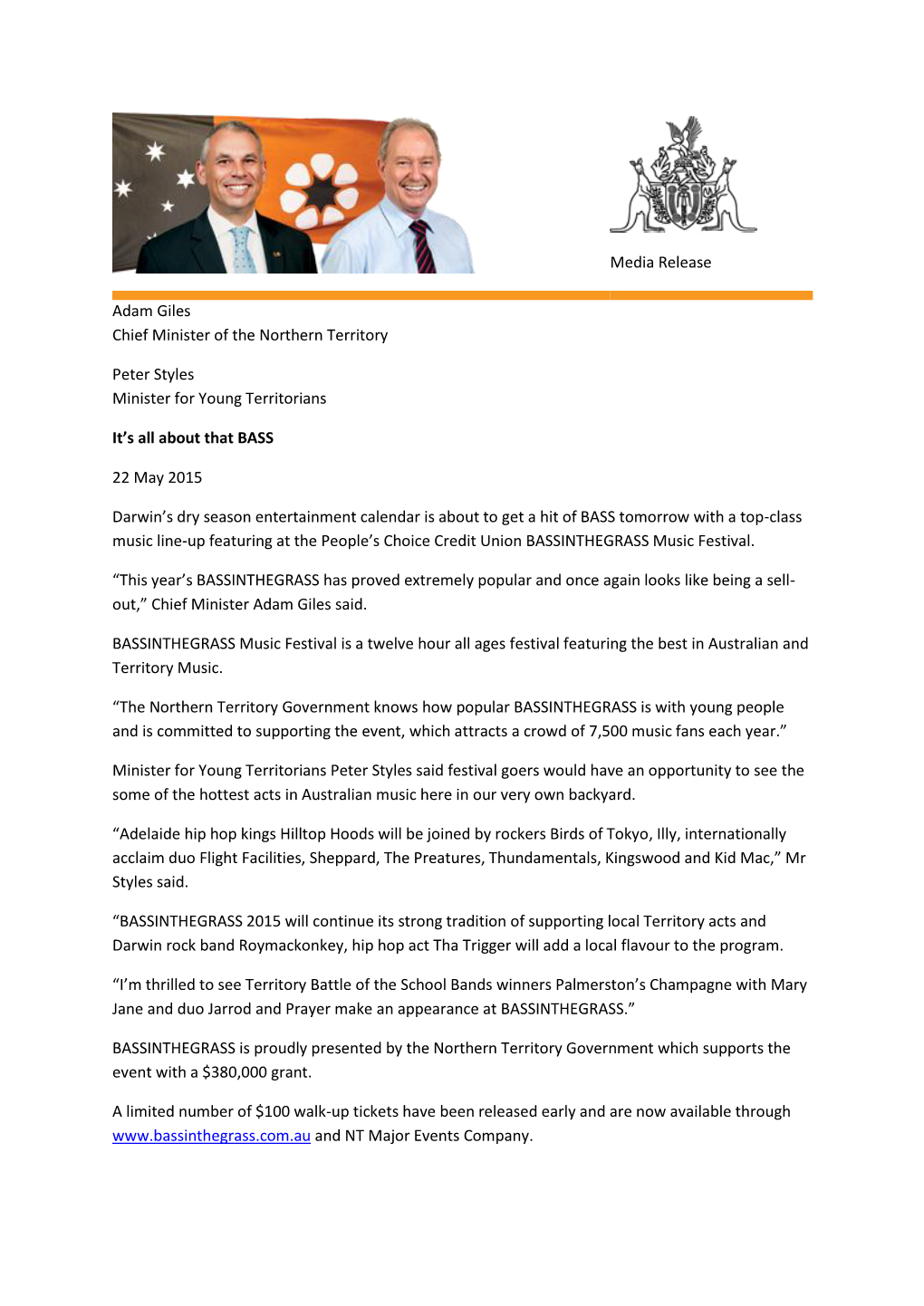 Media Release Adam Giles Chief Minister of The