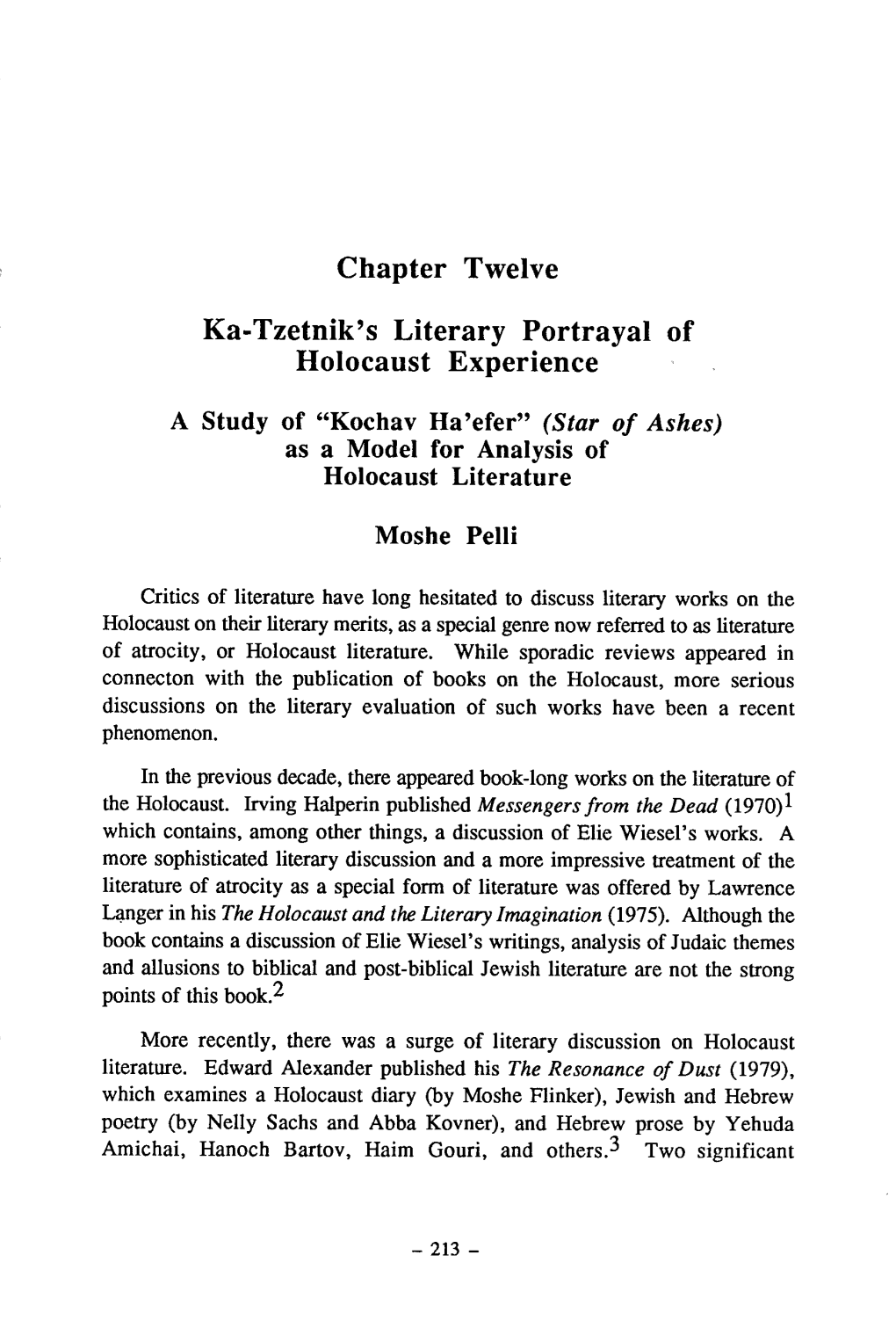 Chapter Twelve Ka-Tzetnik's Literary Portrayal of Holocaust Experience