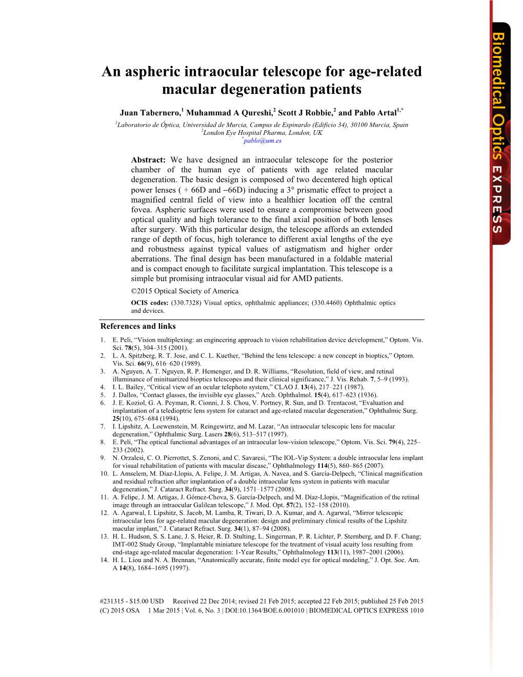 An Aspheric Intraocular Telescope for Age-Related Macular Degeneration Patients