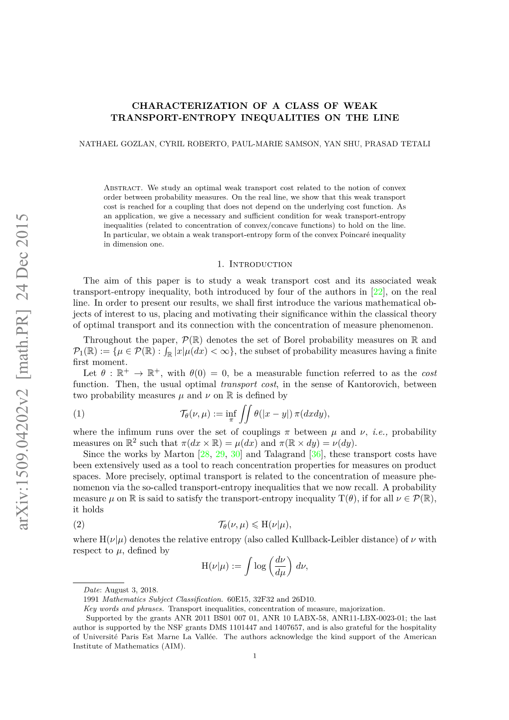 Arxiv:1509.04202V2 [Math.PR] 24 Dec 2015