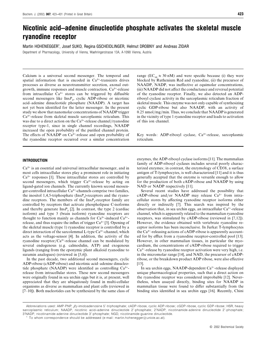 Nicotinic Acid–Adenine Dinucleotide Phosphate Activates the Skeletal