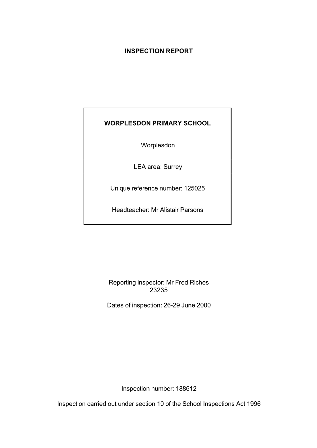Inspection Report Worplesdon Primary