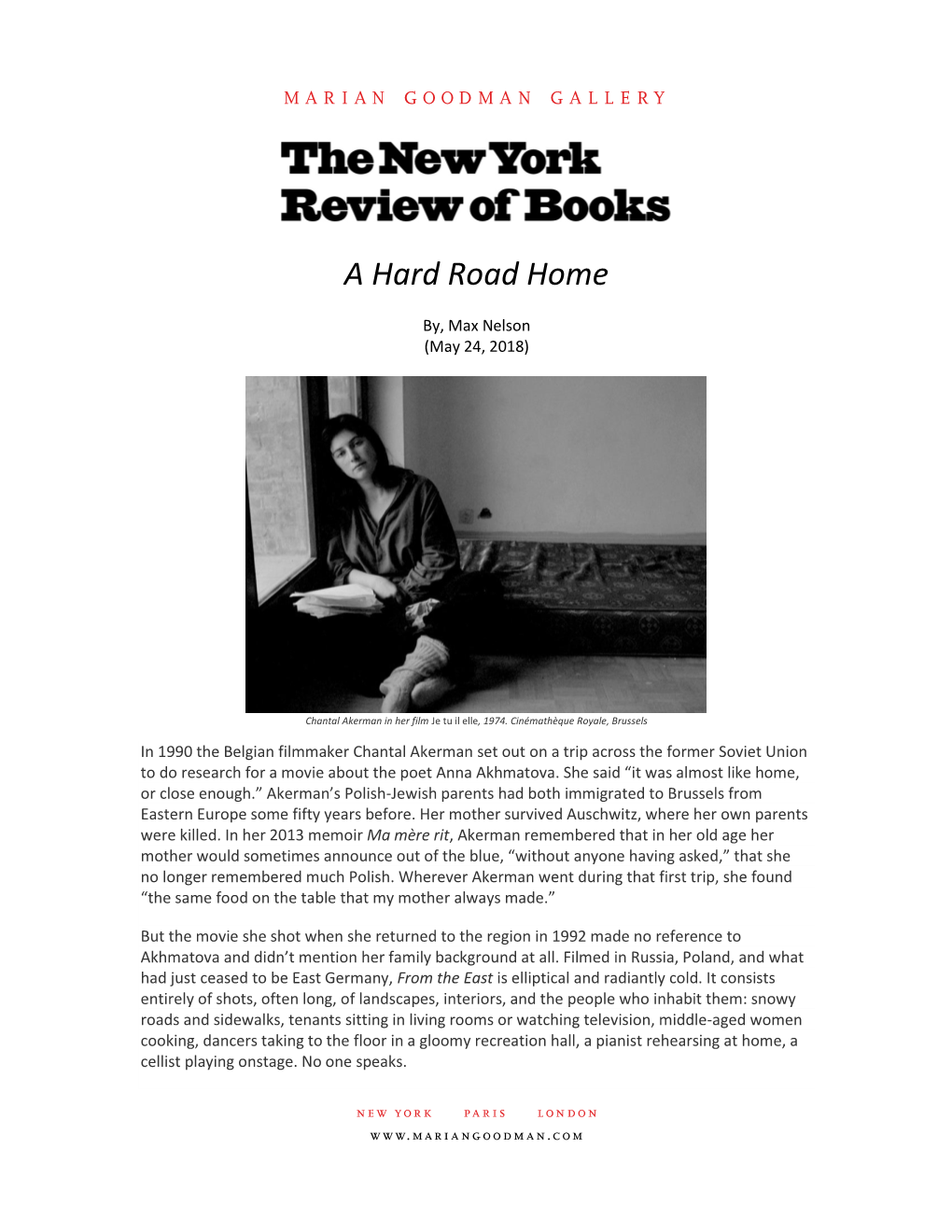 Press a Hard Road Home the New York Review of Books, May 24, 2018