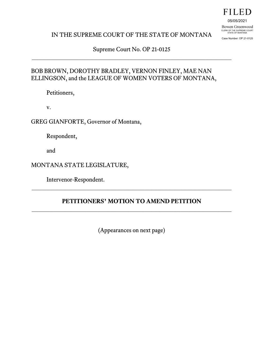 Petitioners' Motion to Amend Petition