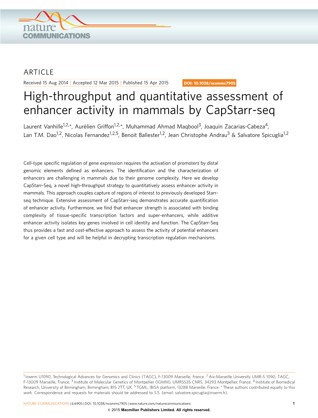 High-Throughput and Quantitative Assessment of Enhancer Activity in Mammals by Capstarr-Seq