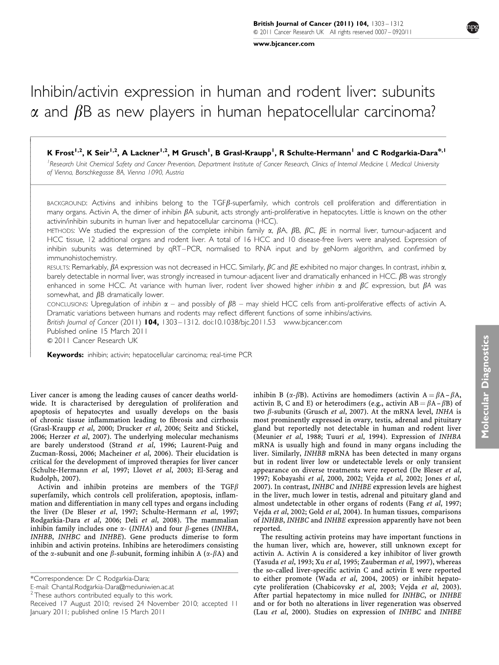 Activin Expression in Human and Rodent Liver: Subunits a and Bb As New Players in Human Hepatocellular Carcinoma?