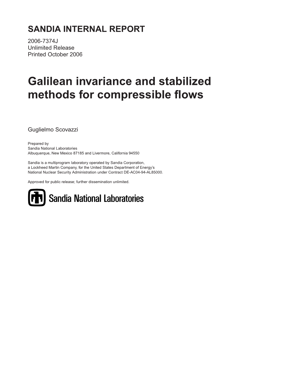 Galilean Invariance and Stabilized Methods for Compressible Flows