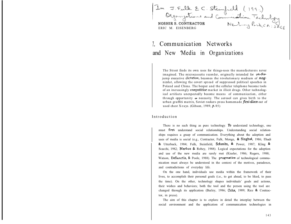 I, Communication Networks and New 'Media in Organizations