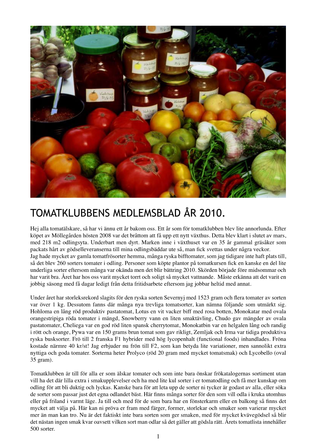 Tomatklubbens Medlemsblad År 2010