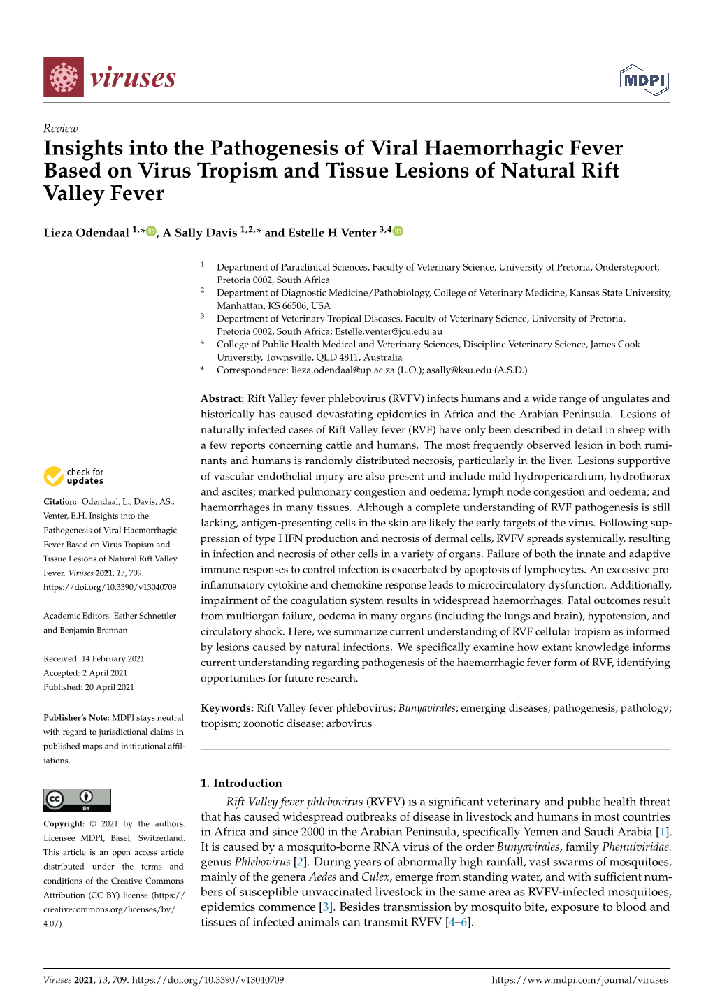 Insights Into the Pathogenesis of Viral Haemorrhagic Fever Based on Virus Tropism and Tissue Lesions of Natural Rift Valley Fever