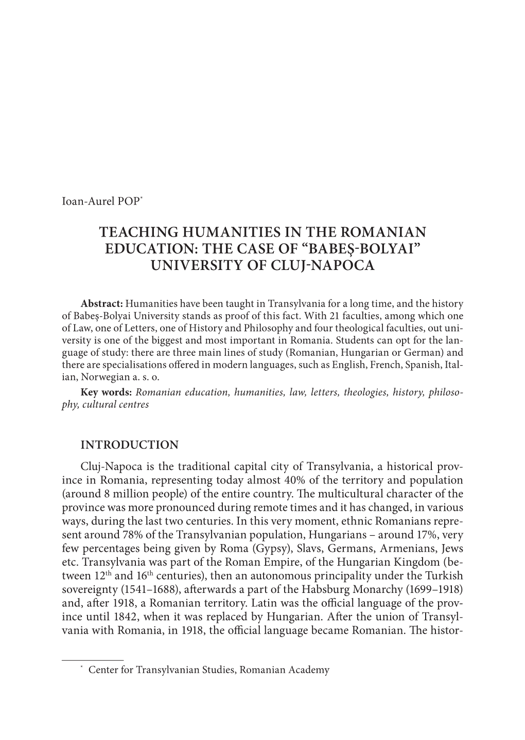 Teaching Humanities in the Romanian Education: the Case of “Babeş-Bolyai” University of Cluj-Napoca