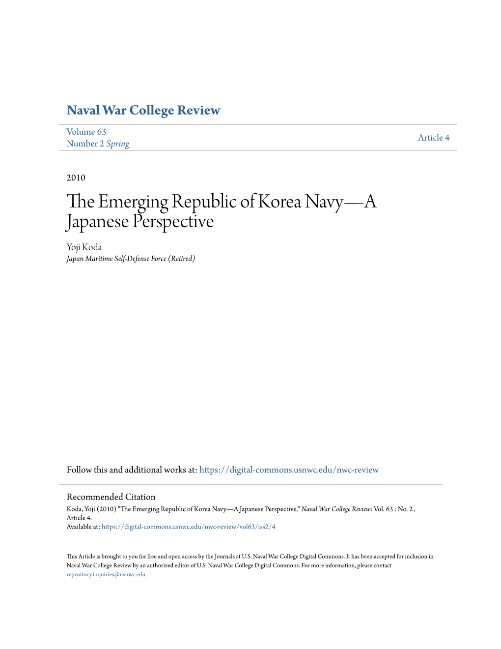 The Emerging Republic of Korea Navy—A Japanese Perspective