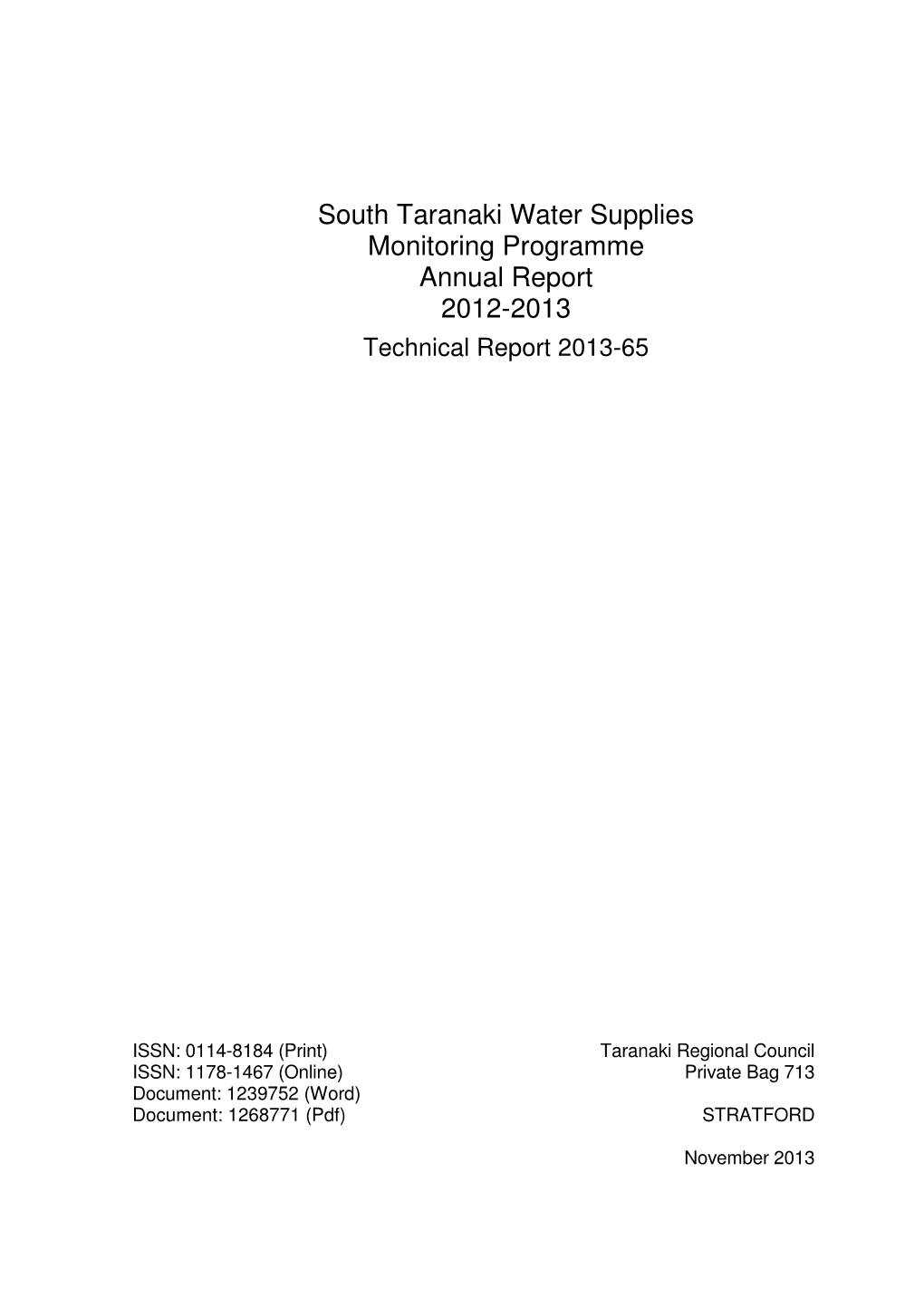 South Taranaki Water Supplies Annual Monitoring Report 2012-13