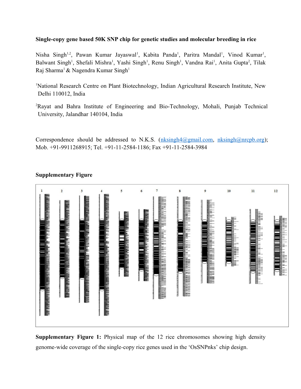 Single-Copy Gene Based 50K SNP Chip for Genetic Studies and Molecular Breeding in Rice