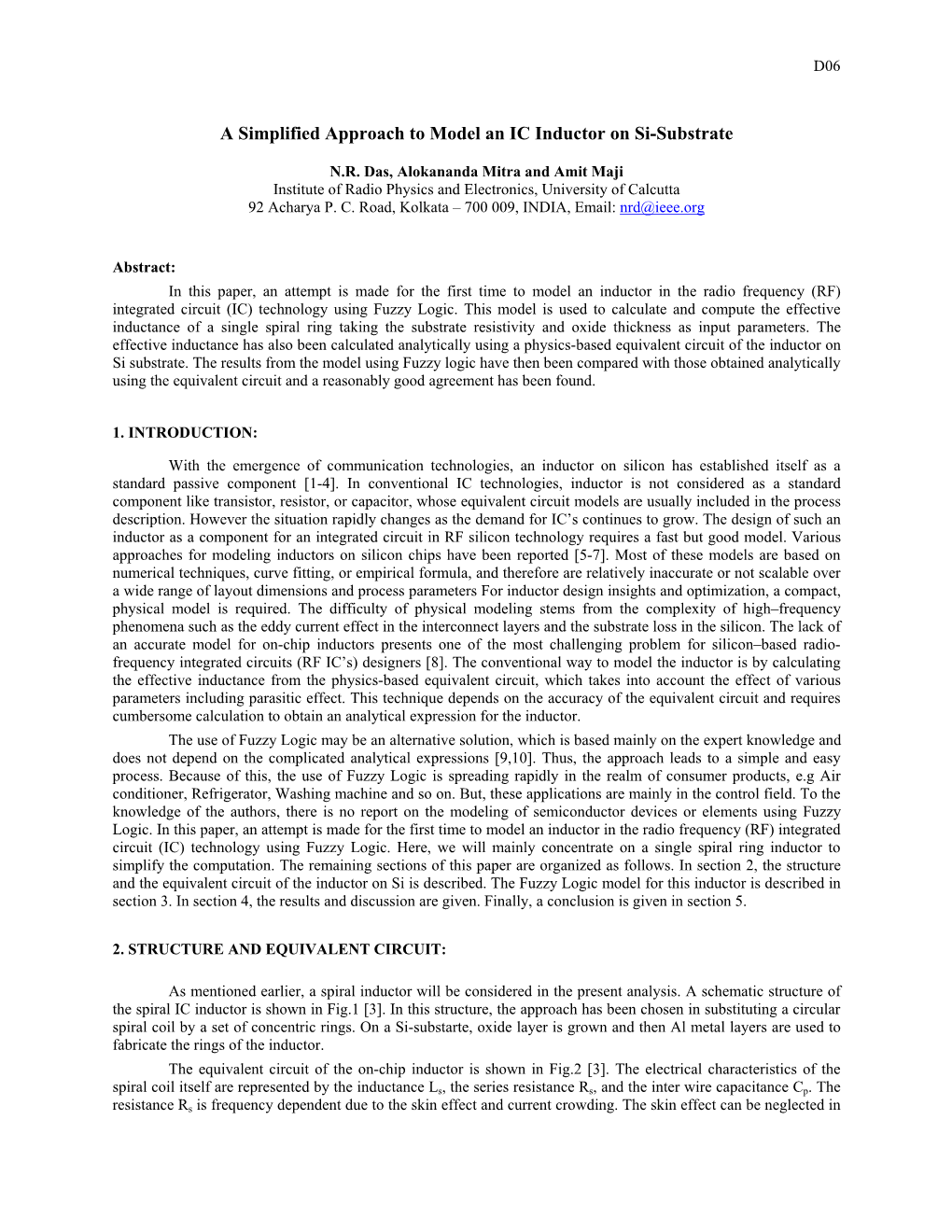 A Simplified Approach to Model an IC Inductor on Si-Substrate