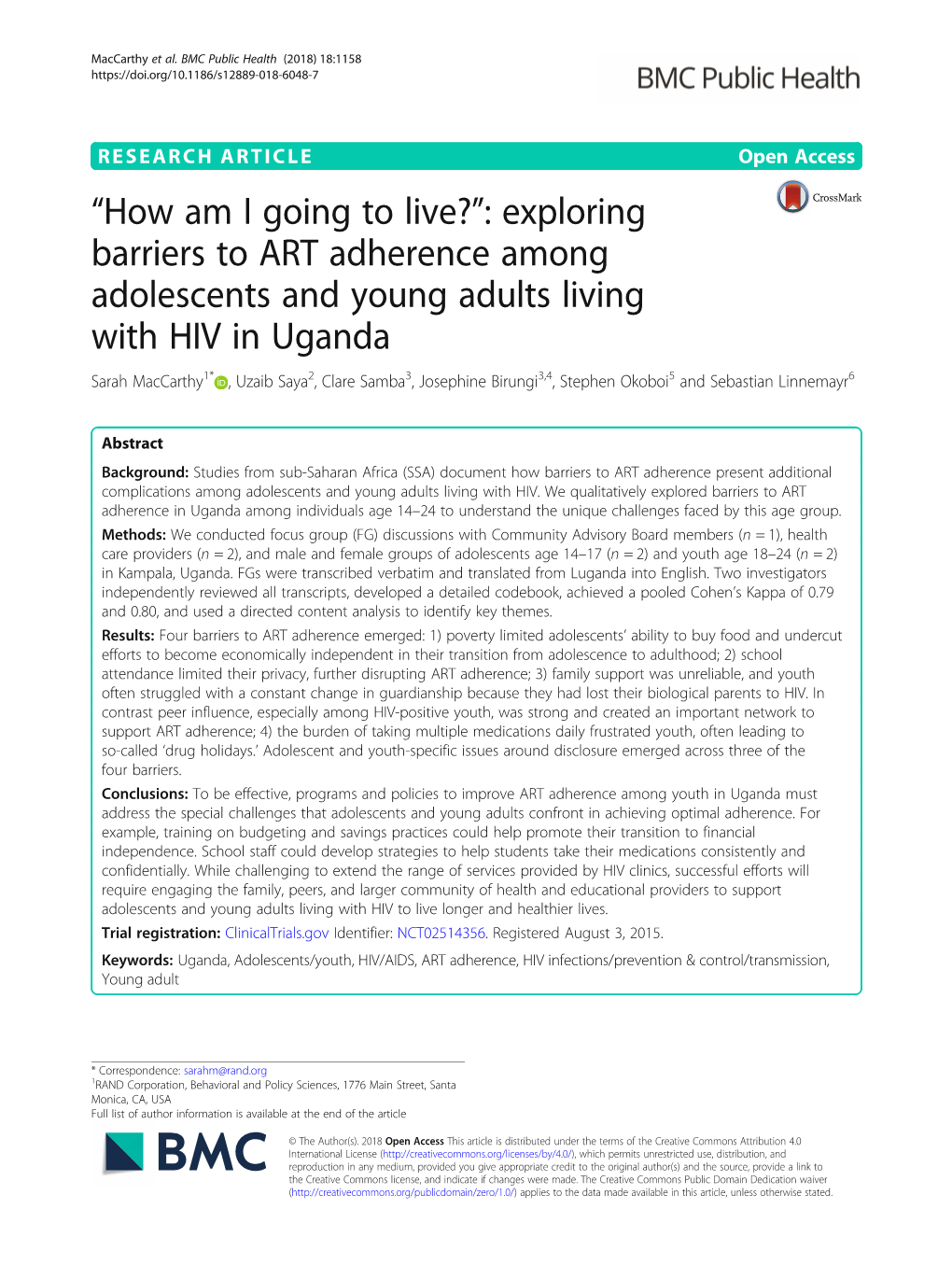 “How Am I Going to Live?”: Exploring Barriers to ART Adherence Among Adolescents and Young Adults Living with HIV in Uganda