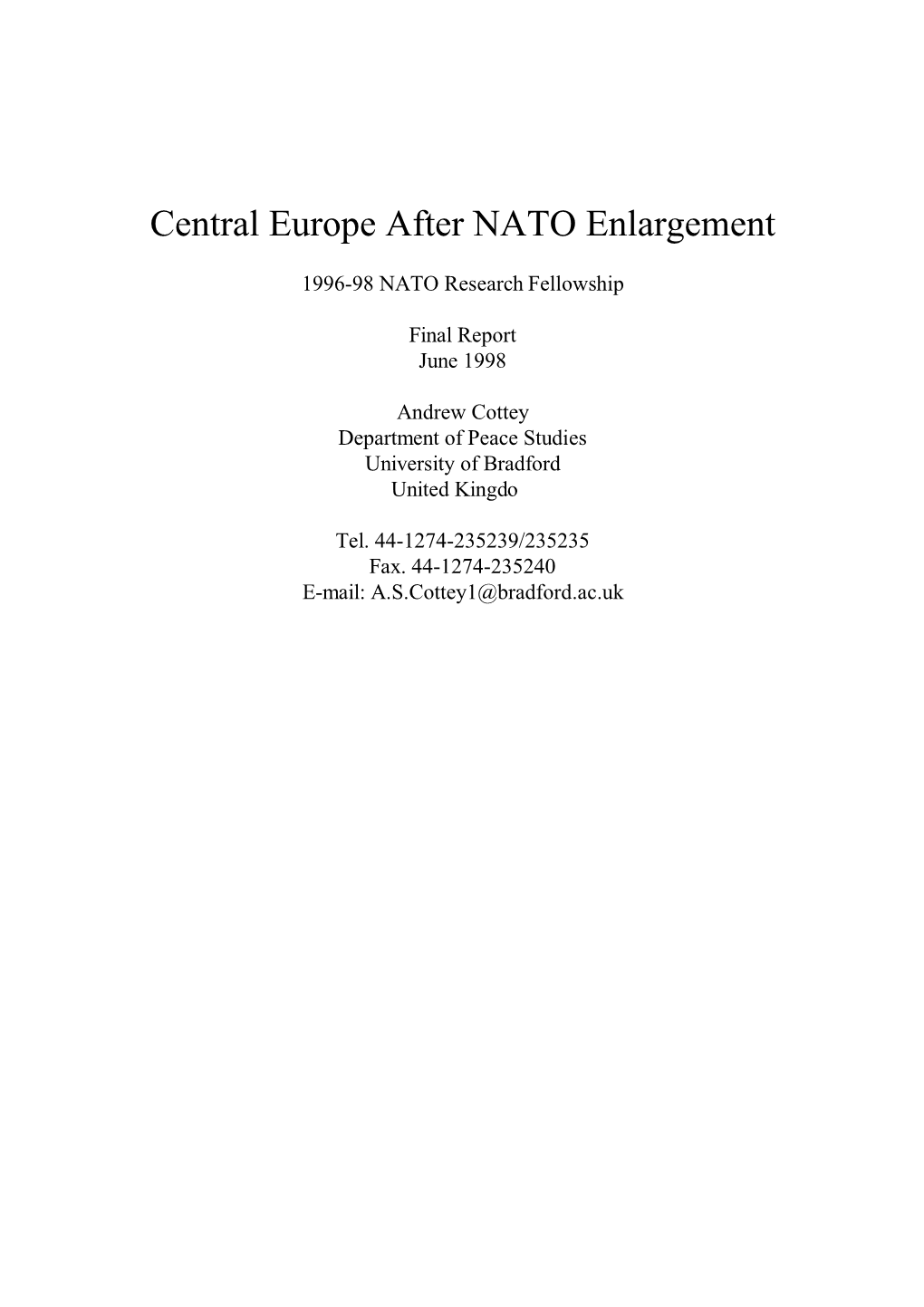 Central Europe After NATO Enlargement