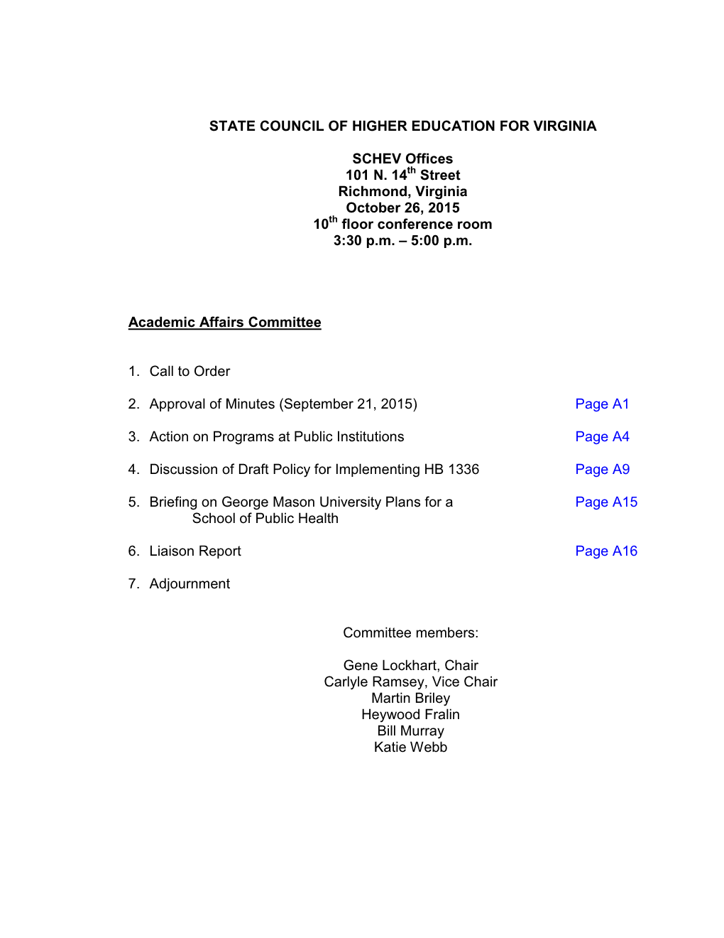 October 2015 Council Agenda Book