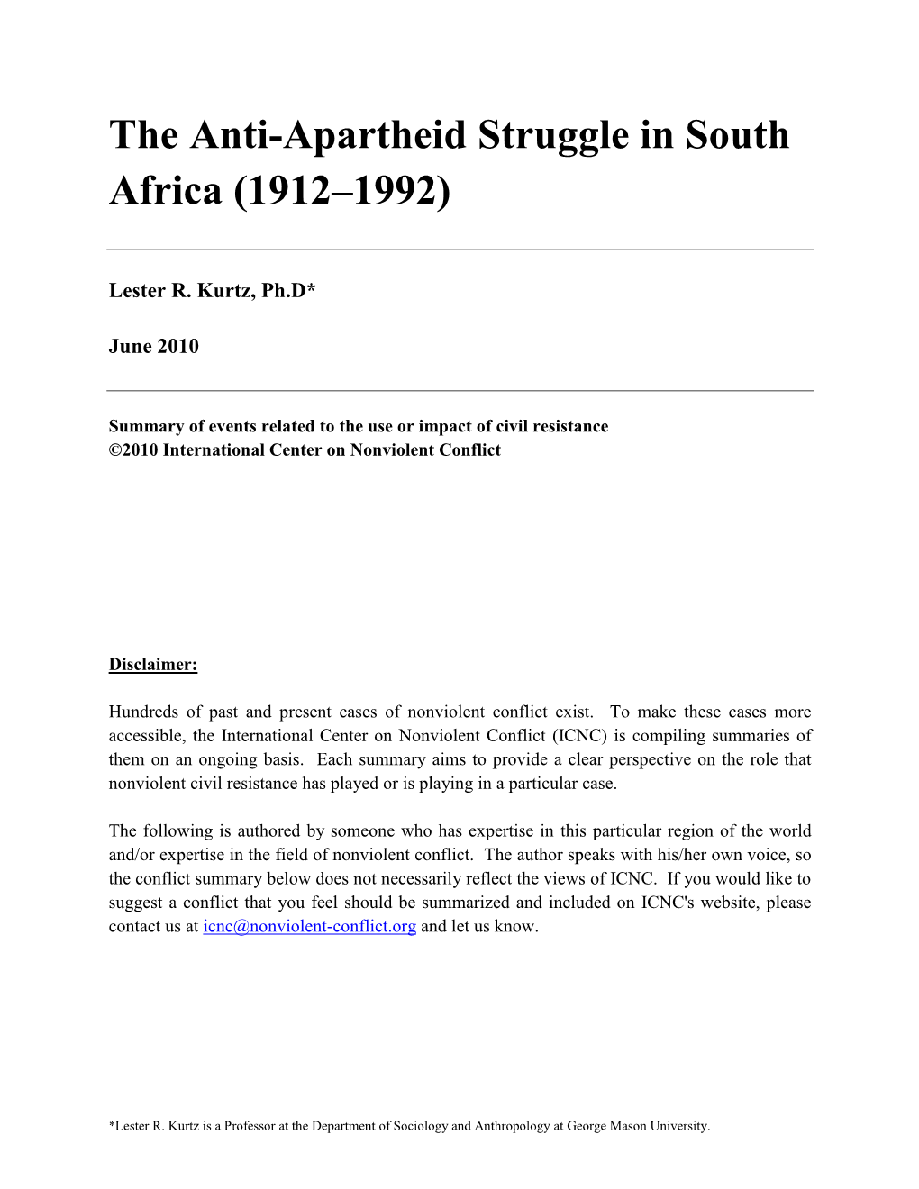 The Anti-Apartheid Struggle in South Africa (1912–1992)