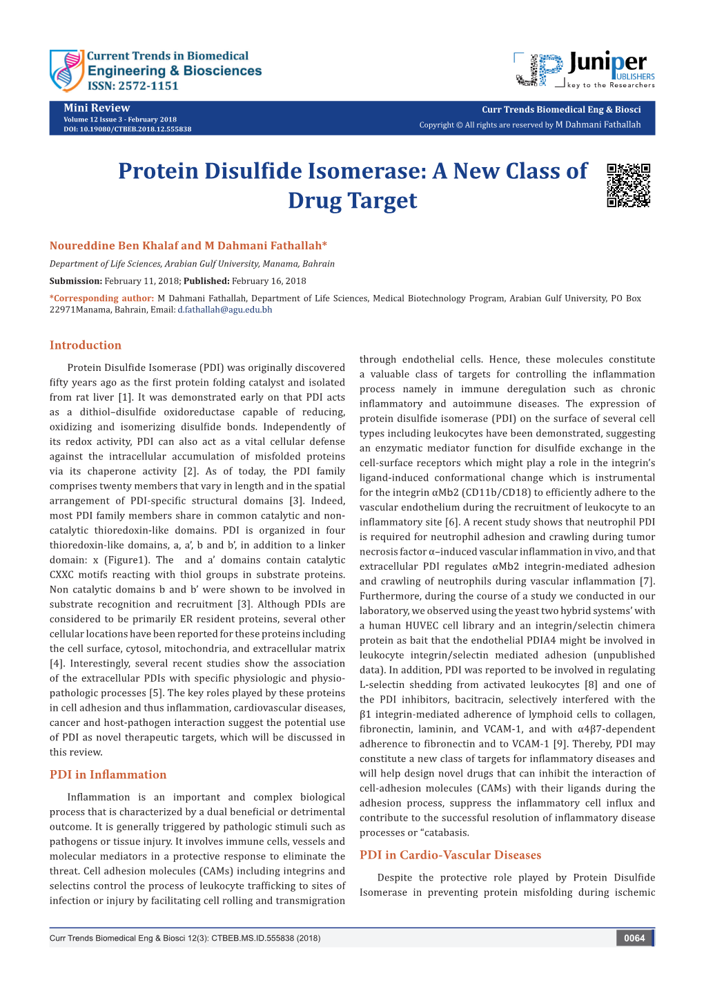 Protein Disulfide Isomerase: a New Class of Drug Target