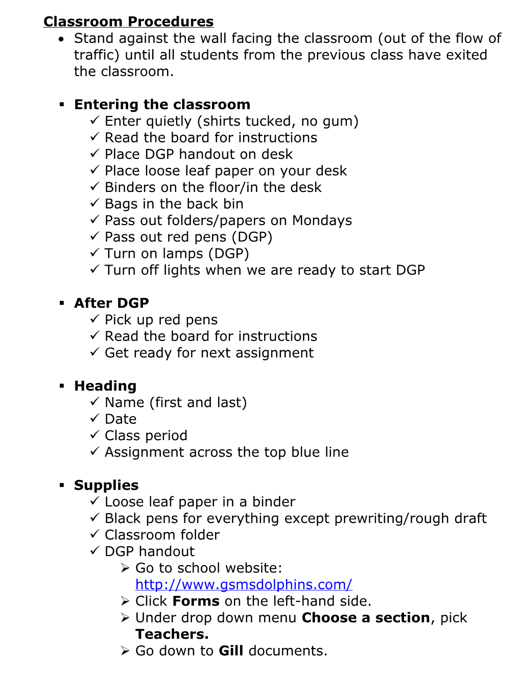 Classroom Procedures s1