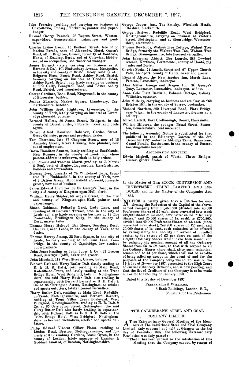 1216 the Edinburgh Gazette, December 7, 1897