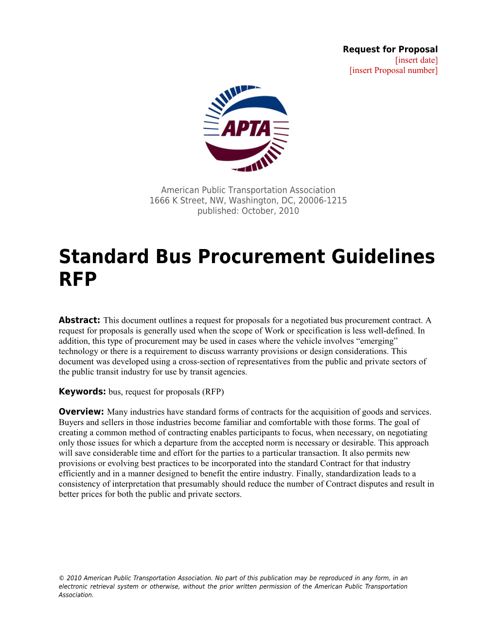 APTA Bus Procurement Guidelines 2011