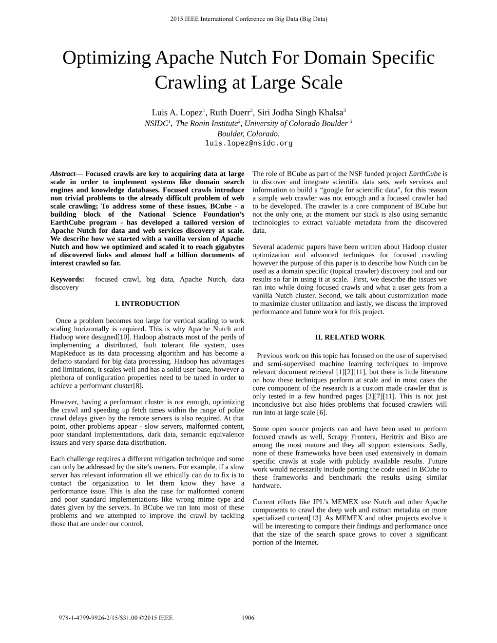 Optimizing Apache Nutch for Domain Specific Crawling at Large Scale