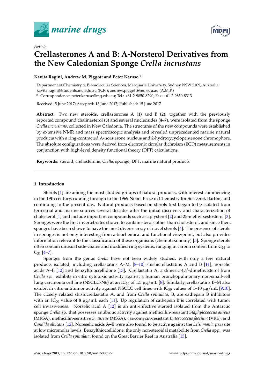 A-Norsterol Derivatives from the New Caledonian Sponge Crella Incrustans