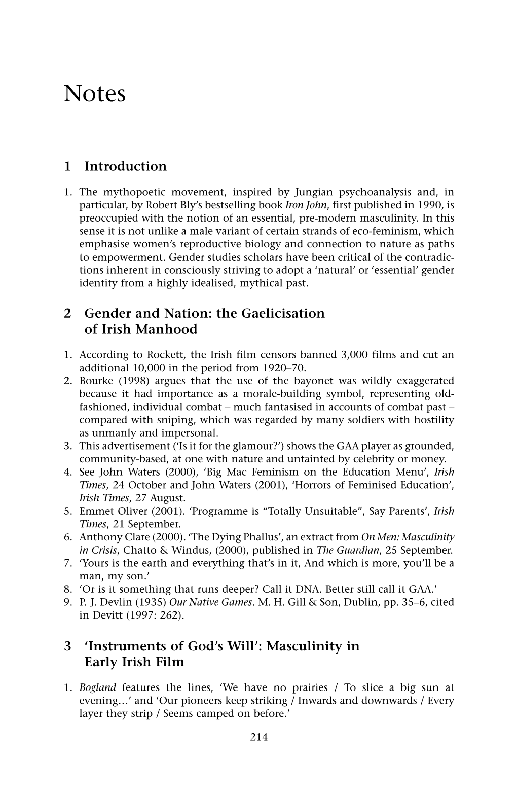 1 Introduction 2 Gender and Nation: the Gaelicisation of Irish Manhood 3