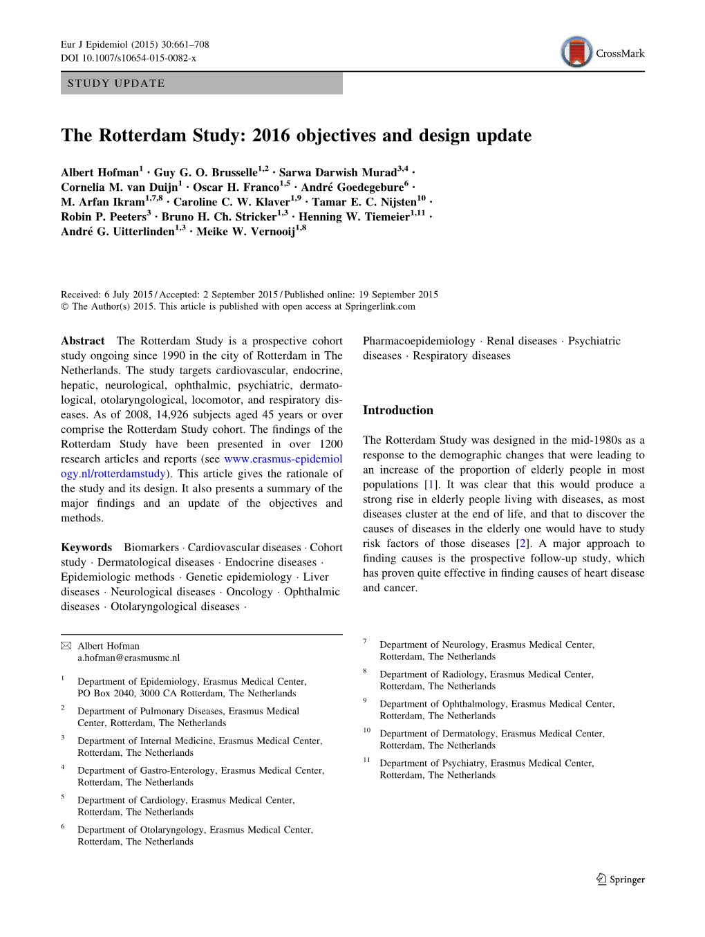 The Rotterdam Study: 2016 Objectives and Design Update