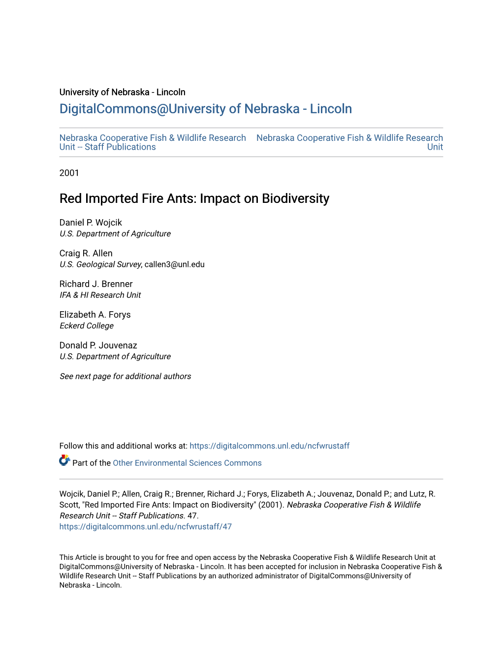 Red Imported Fire Ants: Impact on Biodiversity