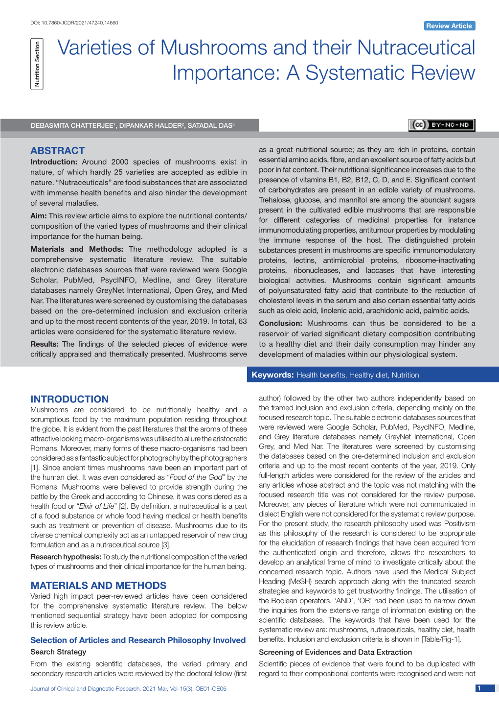 Varieties of Mushrooms and Their Nutraceutical Importance: a Systematic Review Nutrition Section