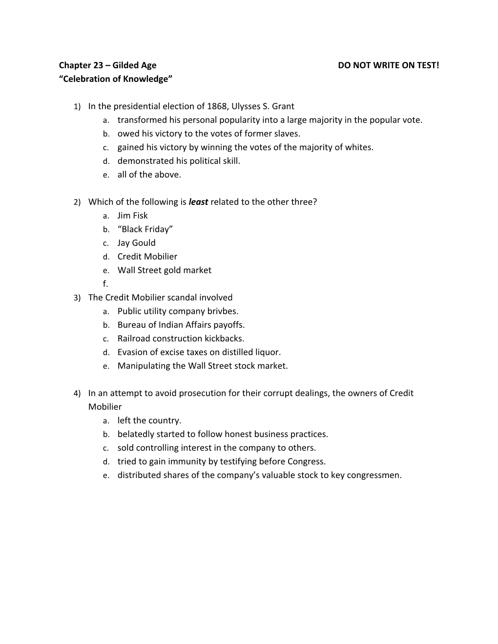 Chapter 23 Gilded Age DO NOT WRITE on TEST!