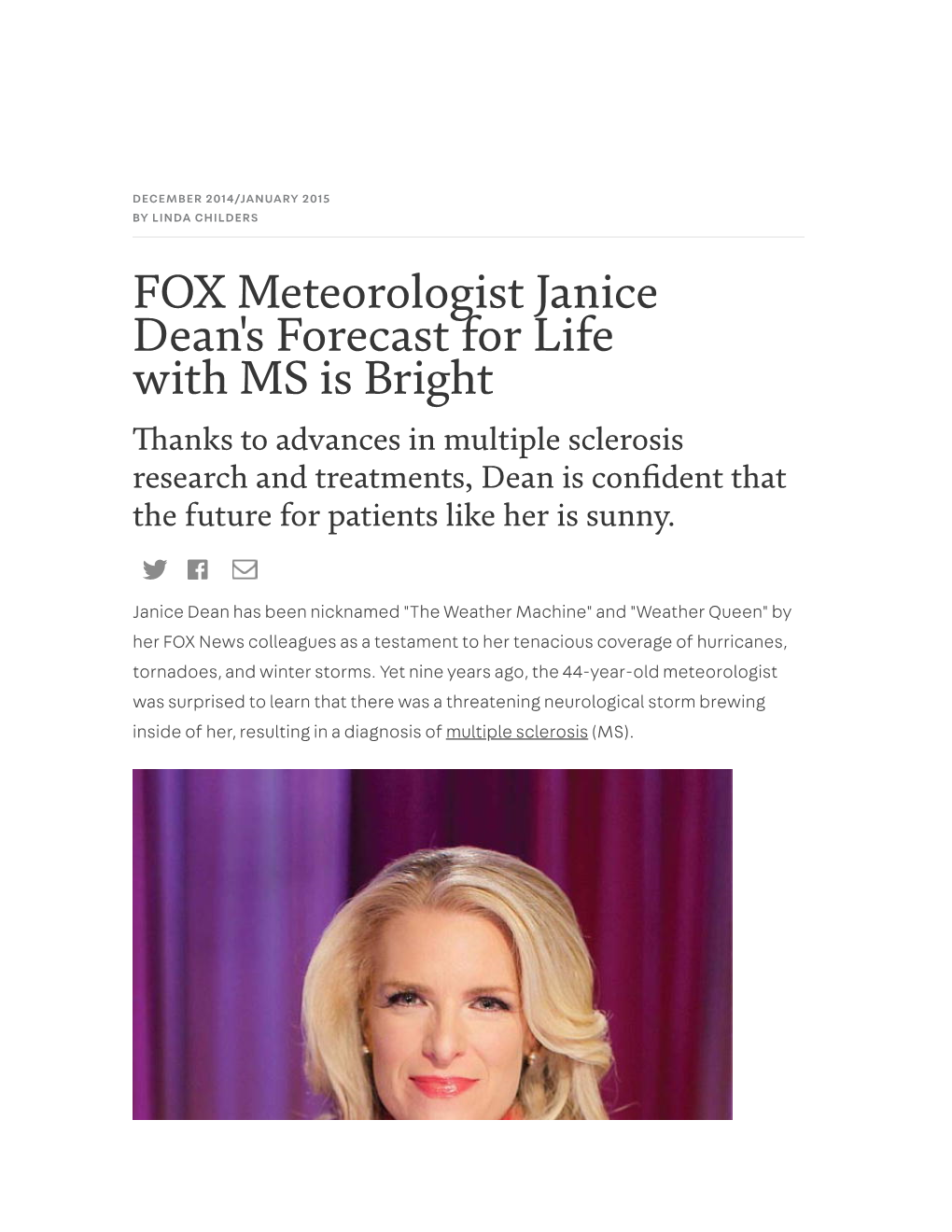 FOX Meteorologist Janice Dean's Forecast for Life with MS Is Bright