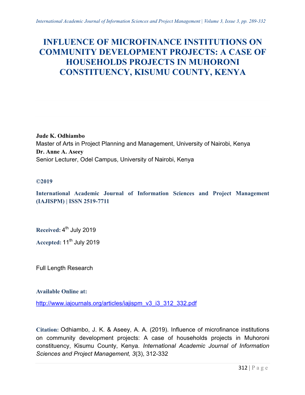 A Case of Households Projects in Muhoroni Constituency, Kisumu County, Kenya