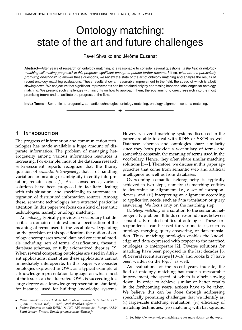 Ontology Matching: State of the Art and Future Challenges