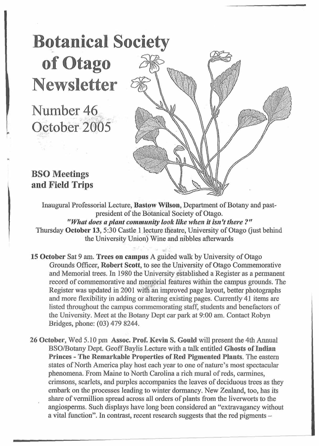 Botanical Society of Otago Newsletter Number 46 October 2005