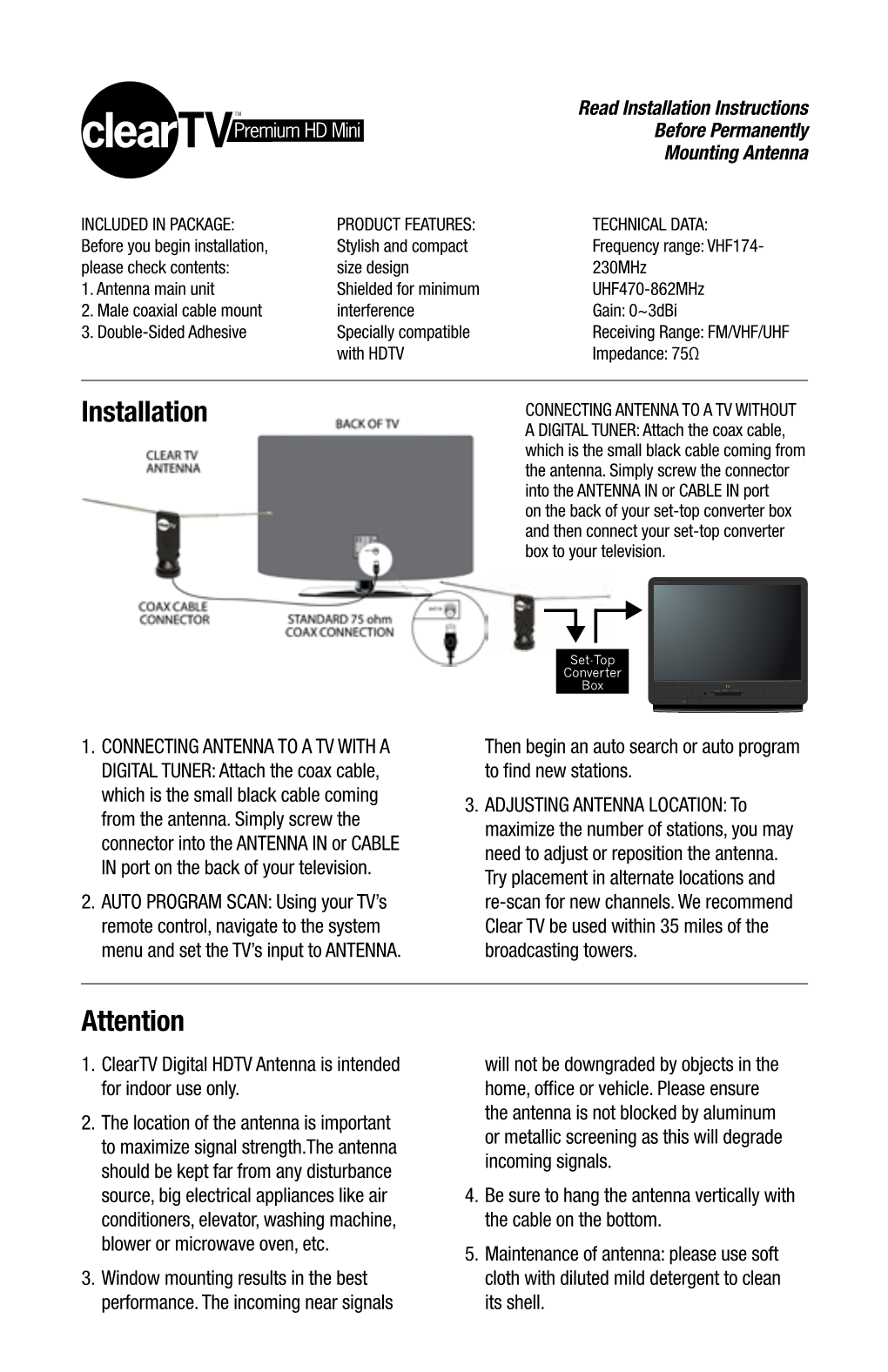 Clear TV Premium HD Mini Manual