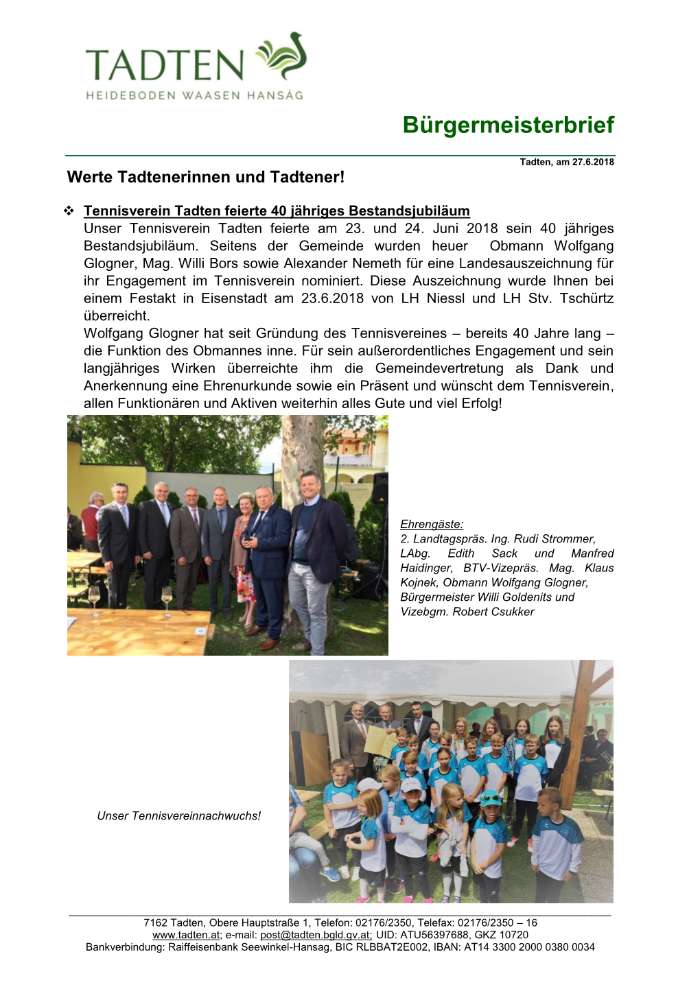 Andsjubiläum Unser Tennisverein Tadten Feierte Am 23