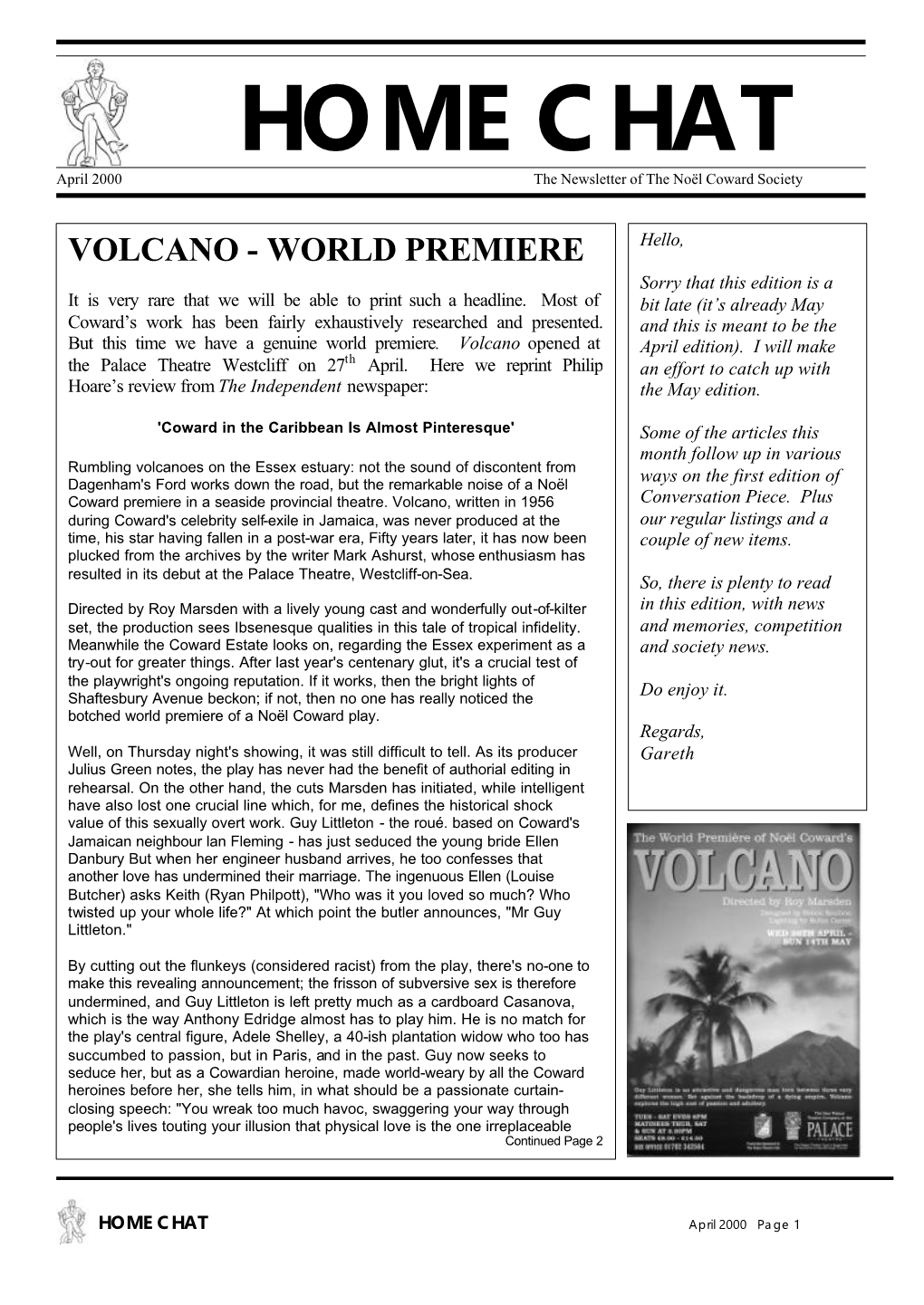 HOME CHAT April 2000 the Newsletter of the Noël Coward Society