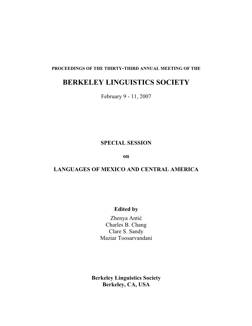 Berkeley Linguistics Society